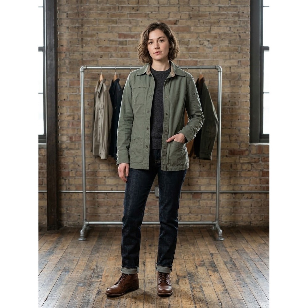 LIE Relaxed Women's Sage Green Cotton Utility Field Jacket Button Front Small